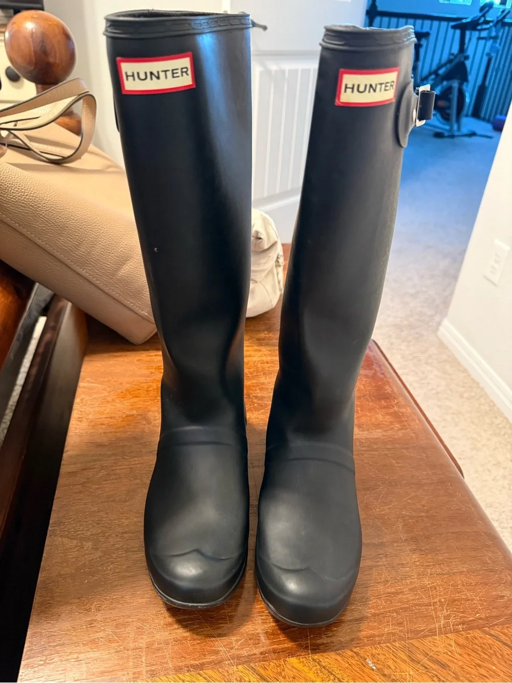 Hunter Black Tall Waterproof Rain Boots with Side Buckle